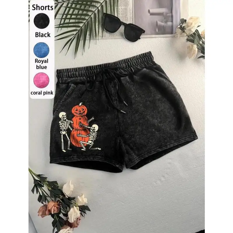 

Женские удобные повседневные легкие модные брюки из девяти предметов с принтом черепа на Хэллоуин, винтажные брюки Sle Ciwalk