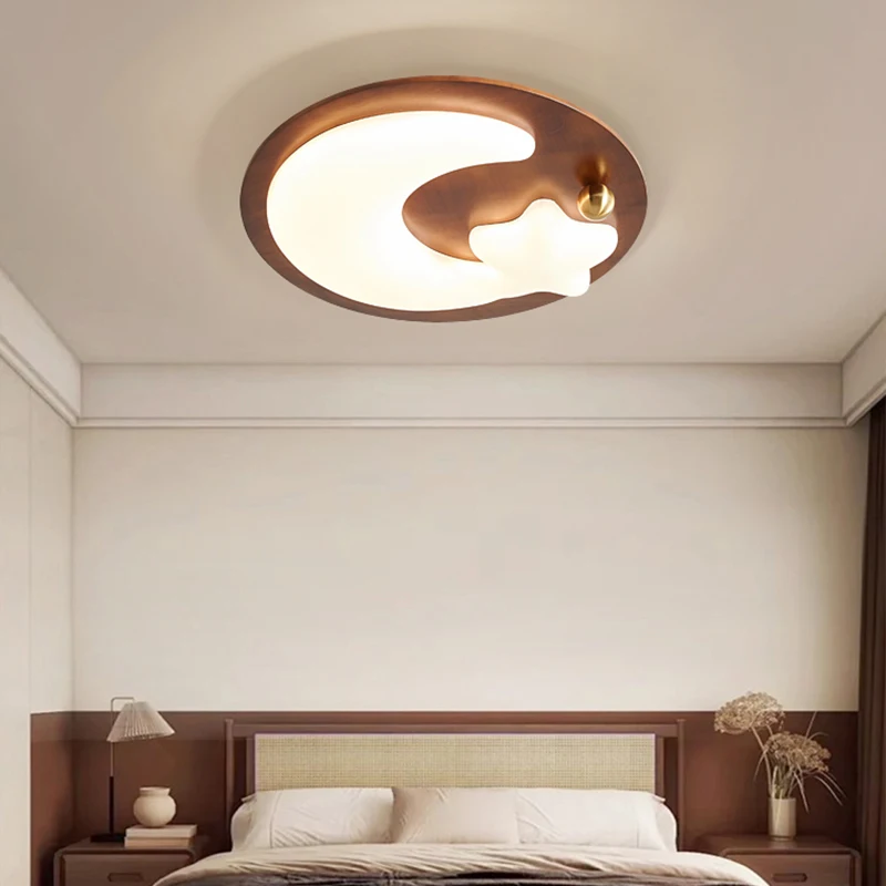 Walnut Moon Ceiling Light LED Simple Round Indoor Star Bedroom Lighting Walnut Living Room Balcony Lamp Home Interior Decor Lamp