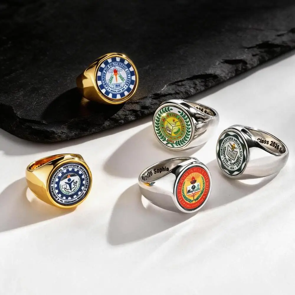 Custom School Emblem Ring for Men Women,Stainless Steel School Logo Statement Ring,School Anniversary Jewelry Gift