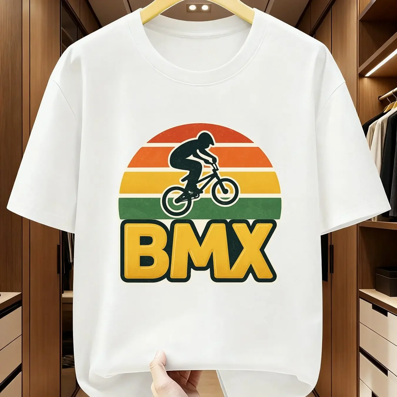 100% Pure Cotton Summer Men's and Women's Short-Sleeved T-Shirt, Rider Pattern Comfortable and Versatile, Simple and Clean