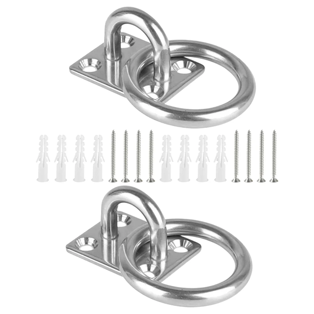 

2 Pcs Hooks Fixed Square Door Catch Mounting Eye Bolts Pad Plate Ceiling Anchor Silver Heavy Duty