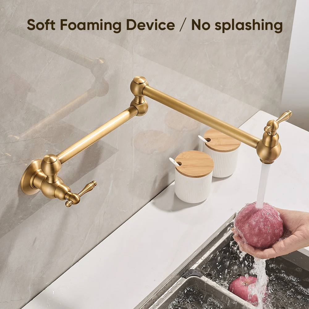 

Pot Filler Double Joint Spout Folding Stretchable Swing Arm Wall Black Kitchen Faucet Single Hole Two Handle Kitchen Sink Faucet