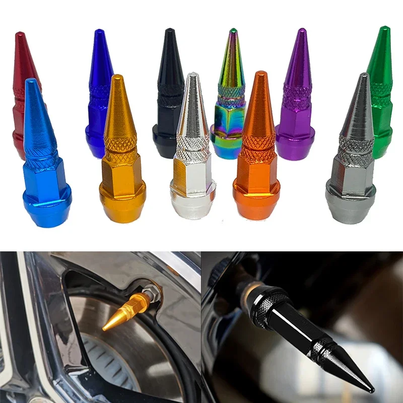 4pcs Aluminum Car Bike Tire Valve Caps Neon Lights Color Bullet Design Car Truck Air Port Cover Tire Rim Valve Wheel Stem Cap