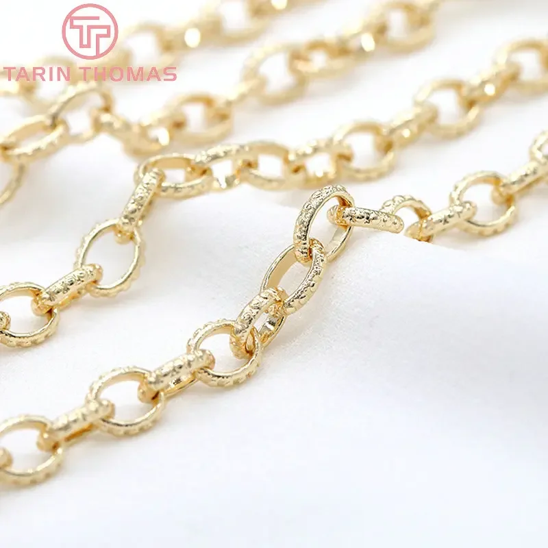 (6351) 50CM 7x9MM 24K Gold Color Plated Brass Necklace Chains Bracelet Chains High Quality Jewelry Accessories Wholesale