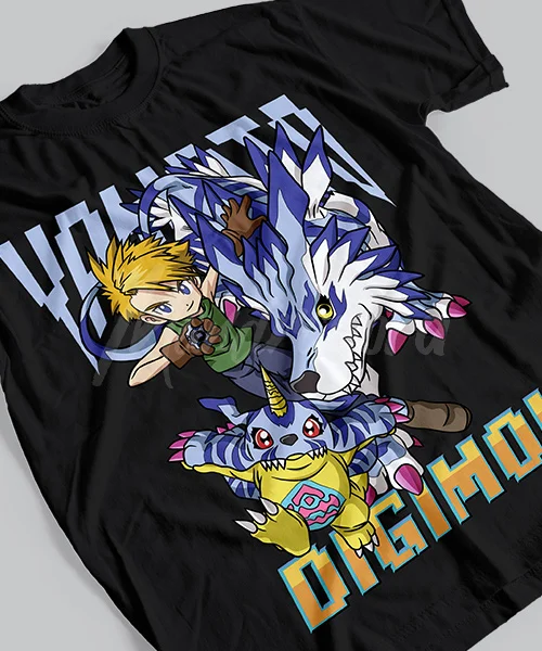 Anime T Shirt Japanese unisex Digimon Matt y Gabumon Transformación Garurumon