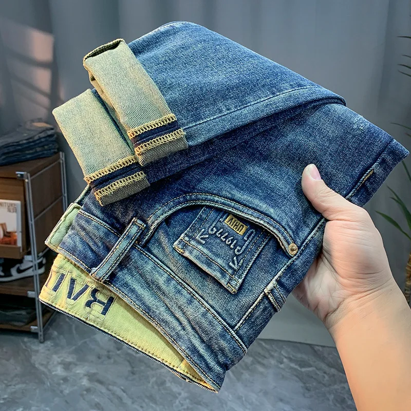 

High-End and Fashionable Jeans Men's Slim Fit Skinny 2024 Spring and Autumn New Casual Simple Hot Stamping Flower Trousers