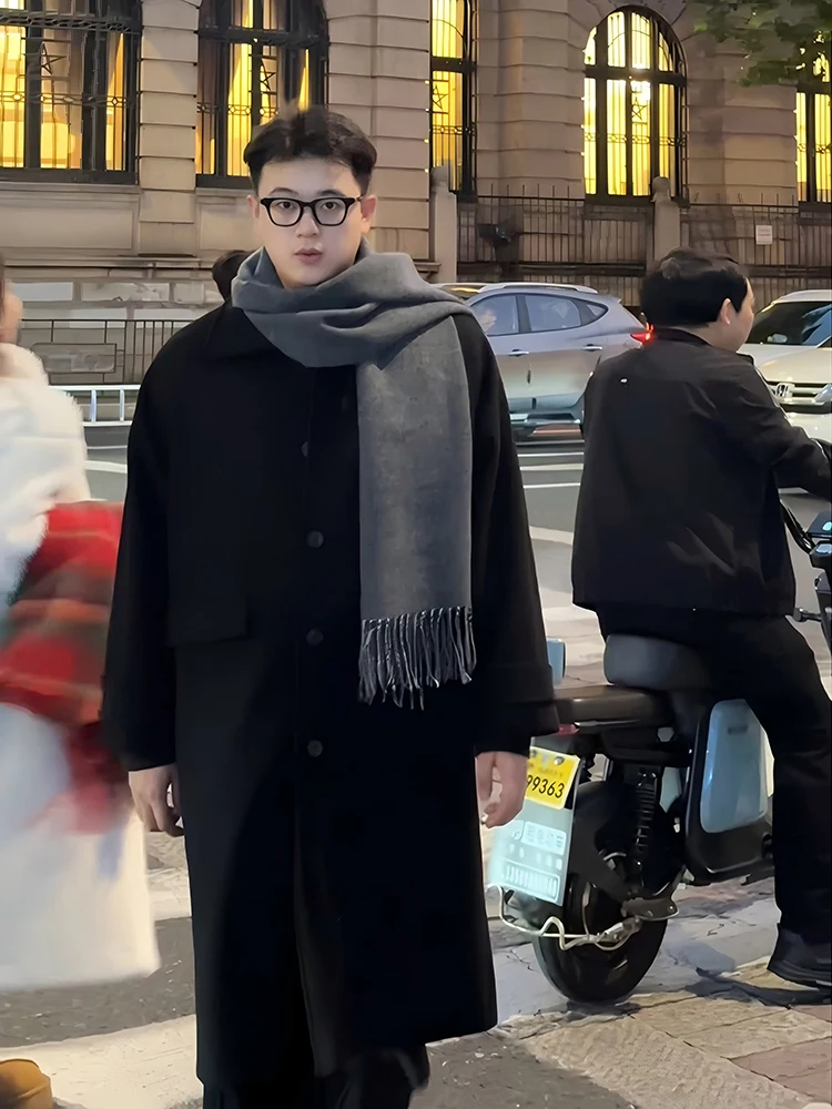 

Черное шерстяное пальто, мужское пальто средней длины, осень-зима, корейская ветровка высокого класса, ветровка для велоспорта, большой размер