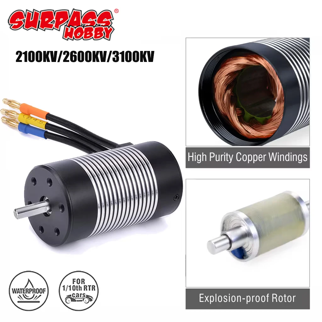 Surpass Hobby Rocket 3665 Brushless Motor 2600KV 3100KV Waterproof Motor 5mm for 1/10 1/12 RC Car Drift Racing Truck