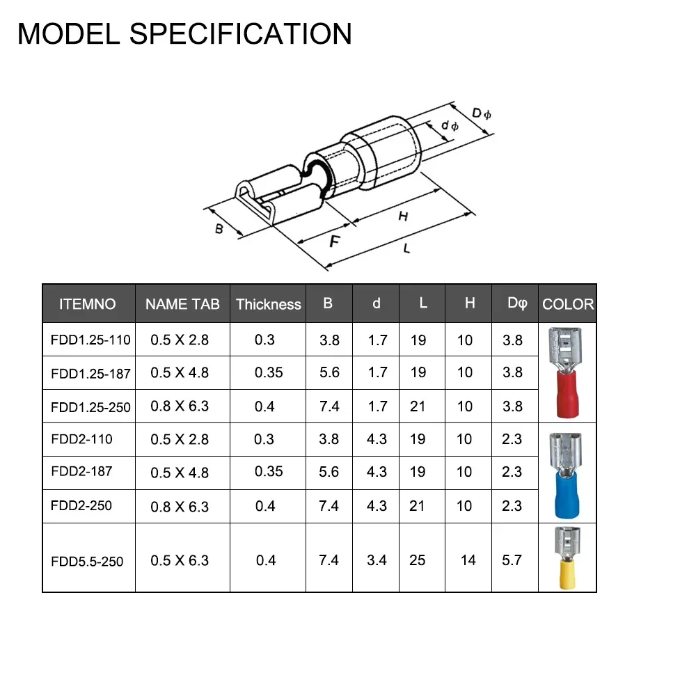 100/50/10pcs 2.8mm 4.8mm 6.3mm Wire Connector Male Female Insulated Electrical Crimp Wiring Cable Plug Wire Crimp Spade Butt