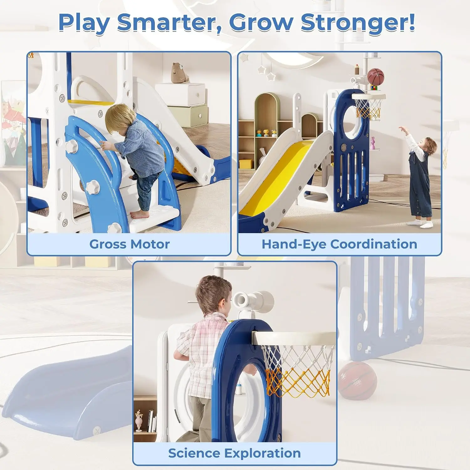 Toddler Slide, Indoor Outdoor Slide for Toddlers 1-3, Freestanding Slide with Basketball Hoop, Telescope - view 4