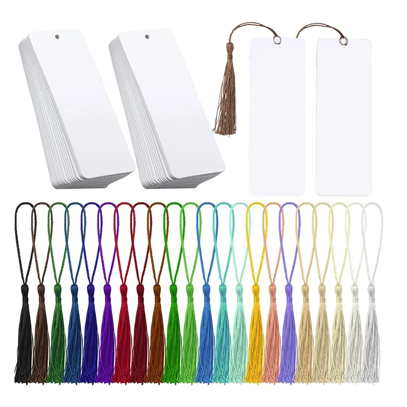 80Pcs DIY Blank Bookmarks with Colorful Tassels and Hole for Arts, Crafts and Personalized Gifts, Durable Kraft Paper