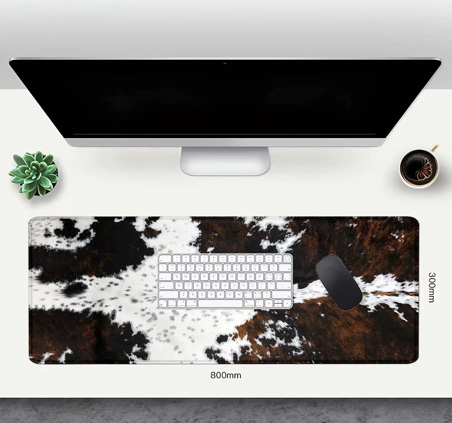 Rustic Cowhide Desk Mouse Pad, Vintage Brown White Cow Hide Fur Pattern, Large Keyboard Mat For Gaming Working Desktop Decor