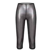 Womens Metallic Shiny Slim Fit Capri Pants Semi-transparent Capri Leggings Elastic High Waist Tights Shiny Cover-up Rave Pants - Image 2