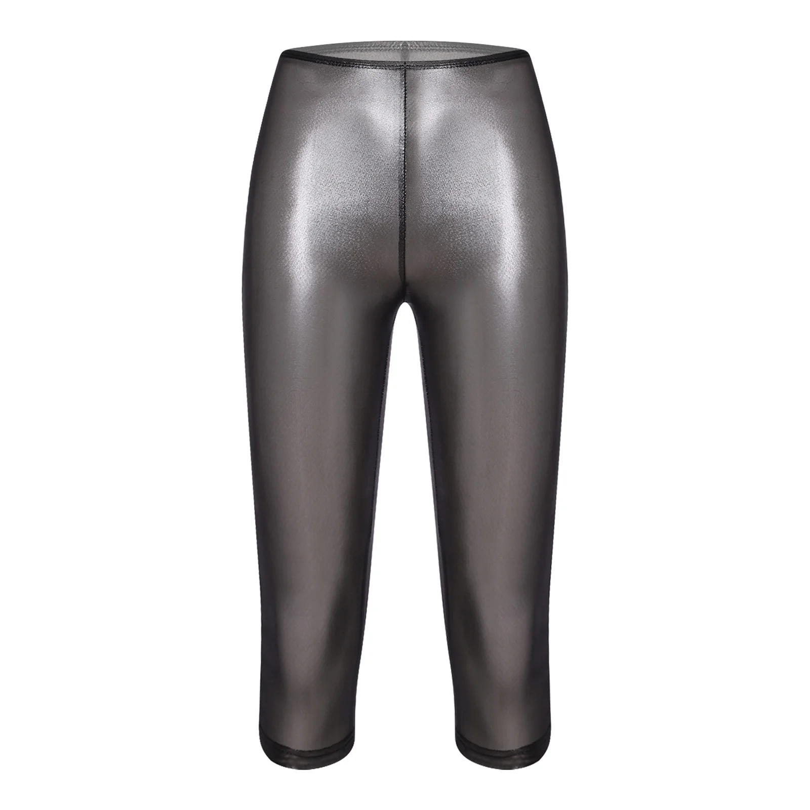 Womens Metallic Shiny Slim Fit Capri Pants Semi-transparent Capri Leggings for Bachelorette Party Nightclub Outfit Complete Set