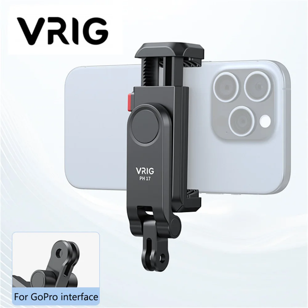 VRIG Upgrade Phone Holder Clamp w Gopro Port Dual Cold Shoe Mount for Iphone Android Smartphone Camera Tripod Adapter Mic Light