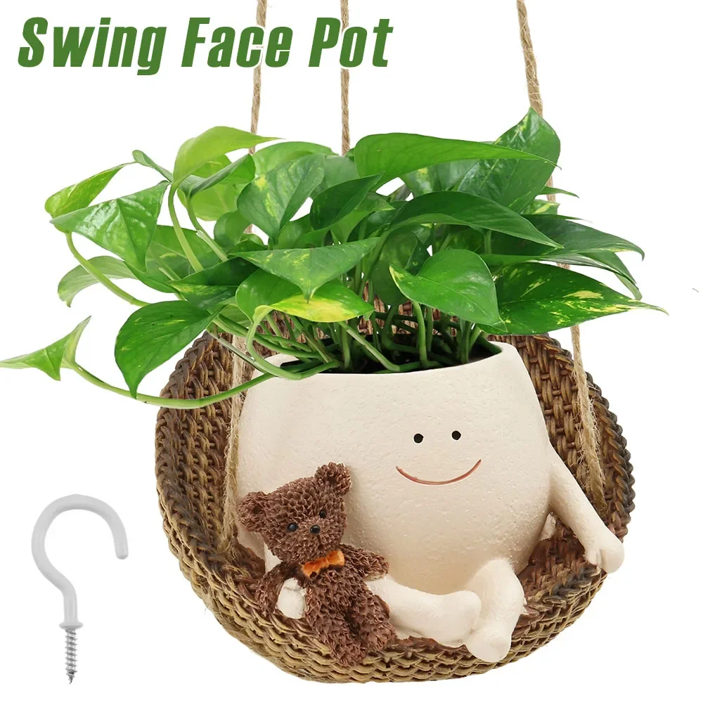 Pot à visage oscillant, pot à plantes en résine mignon avec visage souriant, petit pot oscillant décoratif avec trou de drainage, pot à succulentes créatif pour la maison
