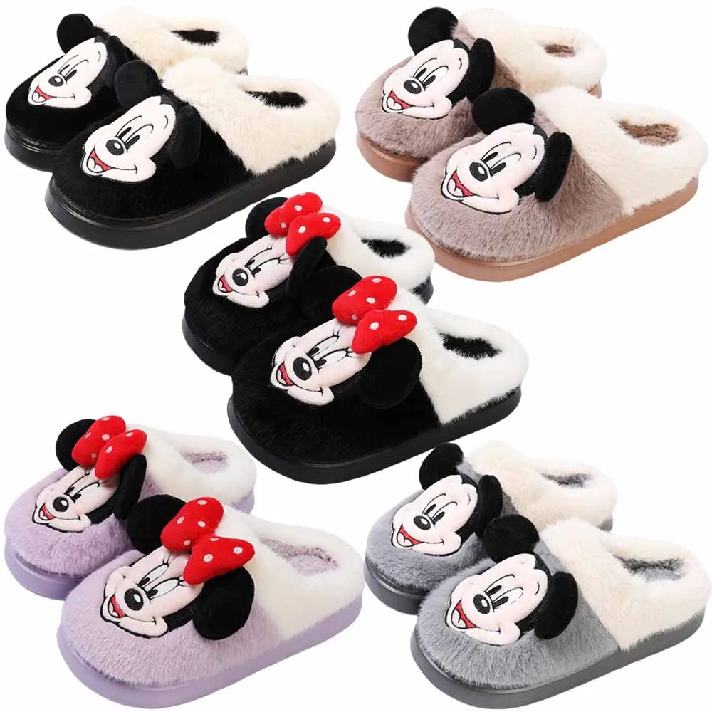 Anime Cartoon Cotton Slippers Disney Minnie Mouse Mickey Mouse Cute Comfortable Soft Indoor Anti Slip Home Shoes Couple Slippers