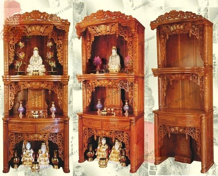 Small Three-Star High-End Buddha Shrine Curved Three-Layer Transparent Carving Buddha Worship