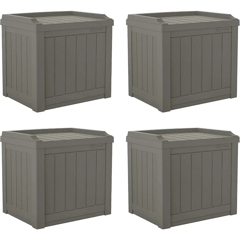 22 Gallon Indoor or Outdoor Backyard Patio Small Storage Deck Box with Attractive Bench Seat and Reinforced Lid, Stone (4 Pack)