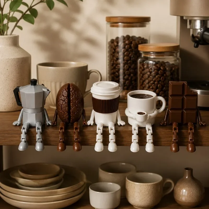 3D Printed Coffee Corner Decor, Articulated Moka Pot Coffee Bean Cup Mug Chocolate Figures, Coffee Station Shelf Decor, Gift