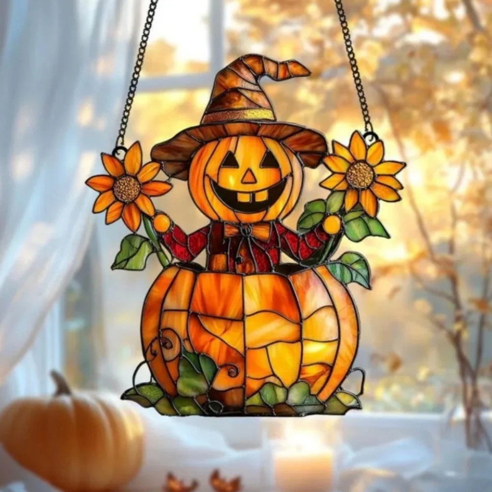 Halloween 2d Flat Acrylic Pendant Witch Pumpkin Stain Art Window Hanging Suncatcher Indoor Outdoor Porch And Garden Decoration