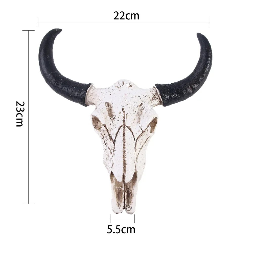 Cow Skull Head Pendant Wall Hanging Longhorn Cow Skull Head Ornament Figurines Crafts Fashion Realistic for Home Halloween Decor