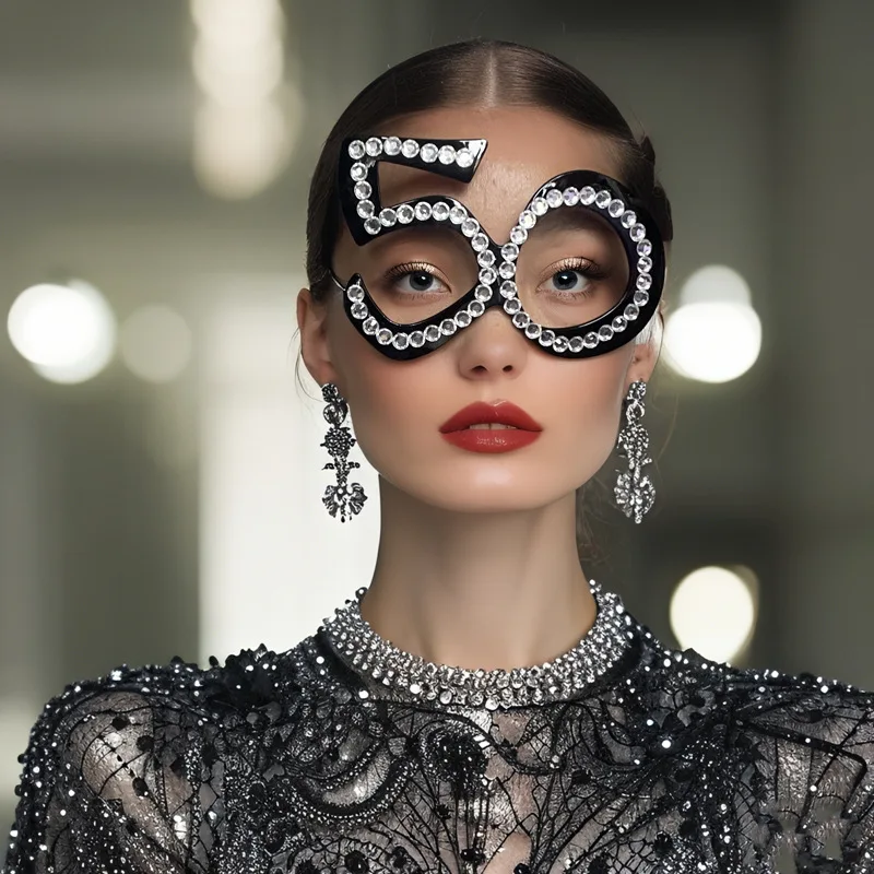 

Design Inspired Birthday Glasses Black with Diamond 40th 50th Party Women Trendy Fashion Theme Eyeglasses Frames
