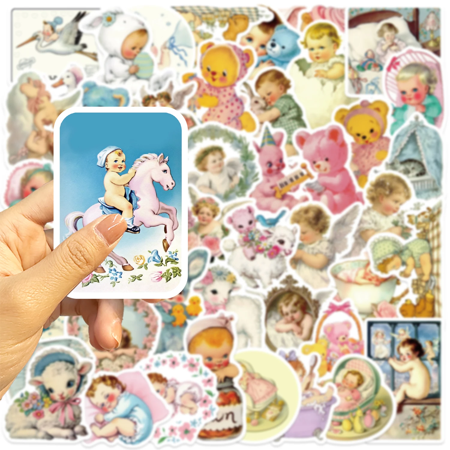 50PCS Vintage Baby Aestheticสติกเกอร์การ์ตูนน่ารักDecalsแล็ปท็อปโน้ตบุ๊คตกแต่งโทรศัพท์Graffitiสติกเกอร์ของเล่นคลาสสิก