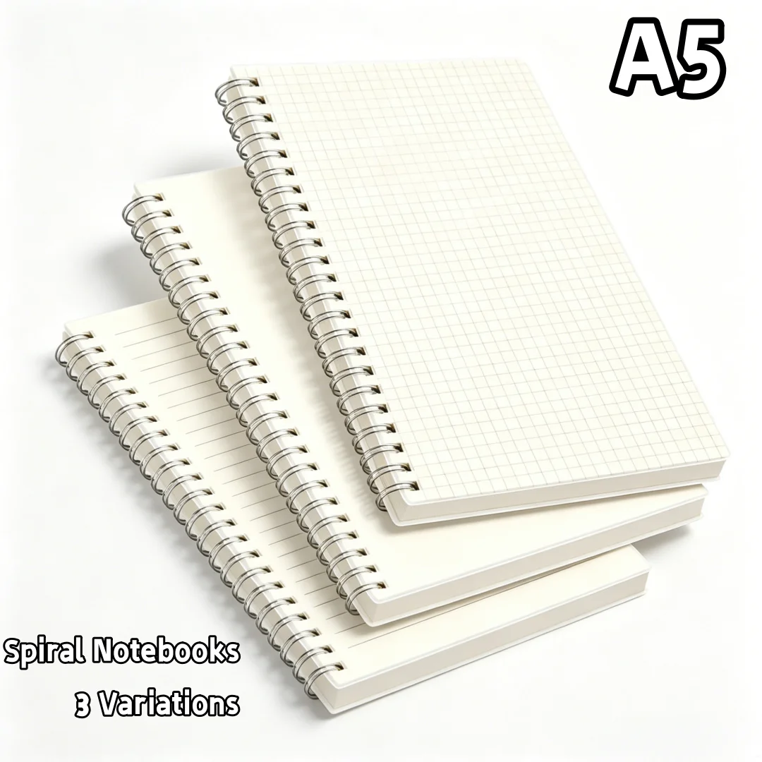 A5 Spiral Notebooks, 3 Variations (Lined, Blank, Grid),Journaling & Drawing, Perfect for School Supplies or Gifts