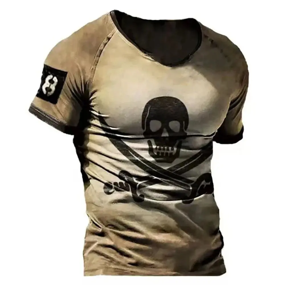 Summer Men Vintage Horror Skull Print T-Shirt 3d Printed Fashion Street O Collar Short Sleeve Loose Comfortable Plus Size Top