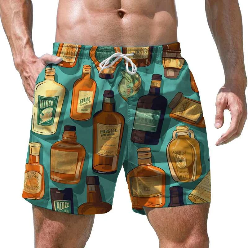 Vintage Funny Pattern 3D Print Men\'s Shorts Quick Dry Swim Shorts Casual Beach Pants Oversized Sports Shorts Trend Men Clothing