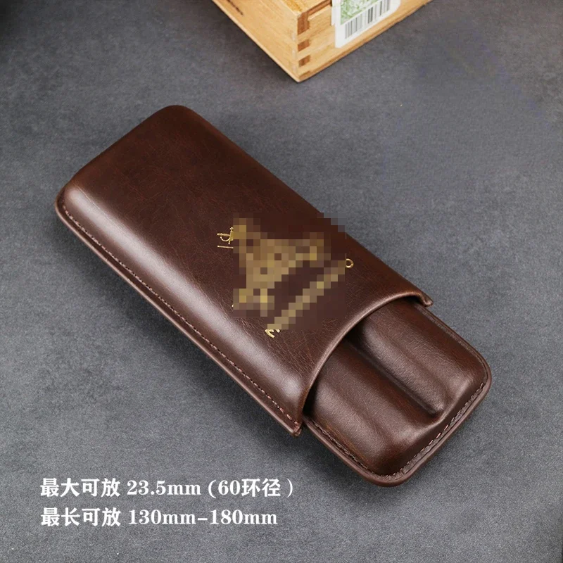 Portable Leather Cigar Travel Case 2 Tubes Cigars Holder with Sharp Cutter Carrying Humidor Cigar Accessories Gift for Boyfriend