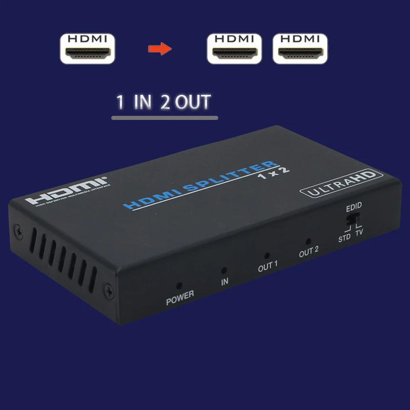 Divisor de vídeo compatível com HDMI, 1 em 2 saídas, caixa, adaptador de vídeo, divisor, interruptor de jogo, 4K, 60Hz
