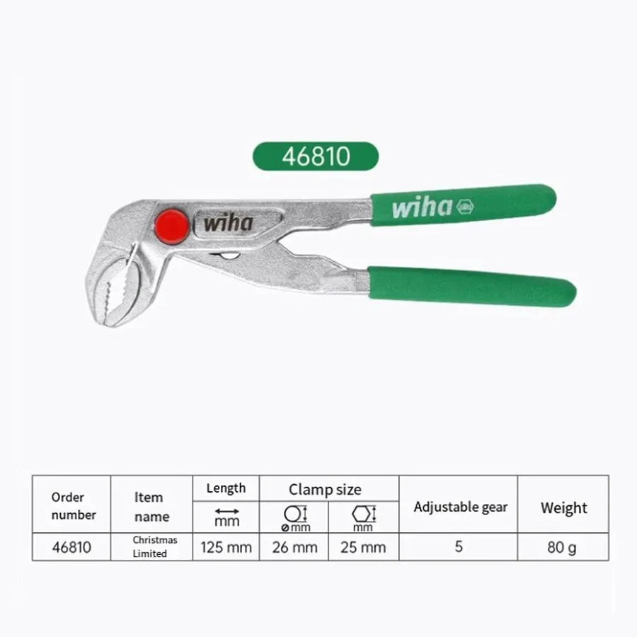 WIHA 46810 125mm Mini Water Pump Plier 5 Quick Adjustment Position Single Handed Precision Pipe Pliers Christmas Limited Edition