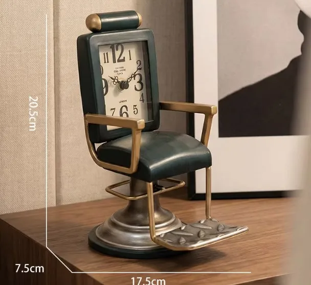 Retro barber chair shape clock desktop decoration ornament creative wrought iron table clock home decoration