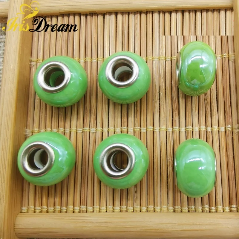 10Pcs 14mm Porcelain Beads China Color Ceramic 5mm Large Hole European Beads fit for Bracelet Necklace Pen Craft Garden Stakes