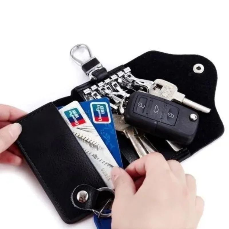 Genuine Leather Keychain Bag Men Women Key Holder Organizer Pouch Cow Leather Car Key Wallets Housekeeper Key Case Mini Card Bag