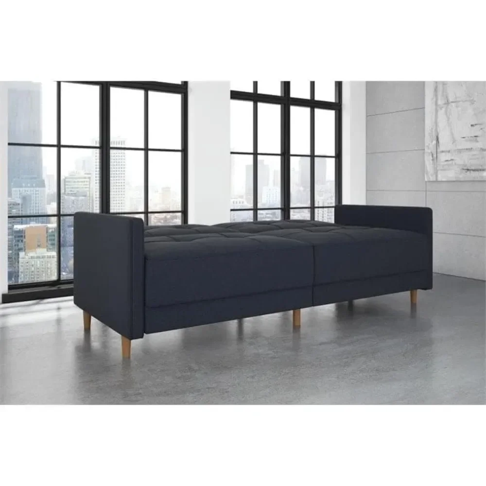 Sofa Bed Sofa with Mid-century Modern Design - Navy Blue Linen Sofa Bed