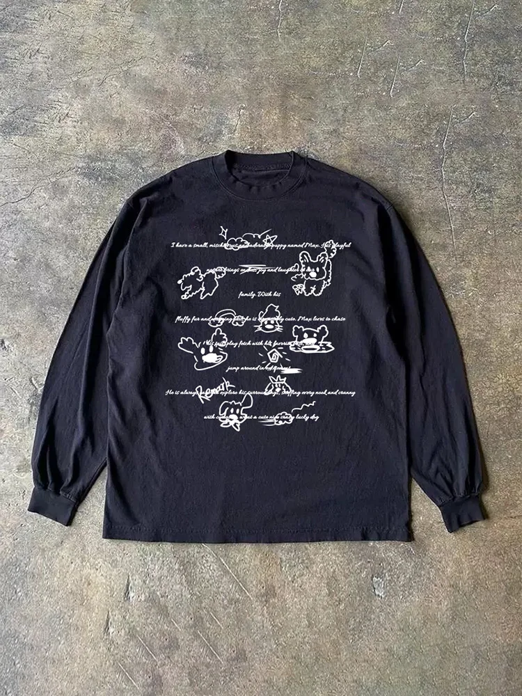 Long Sleeve 310 Pure Cotton Men's T-Shirt Upward Hero Non-Light American Style Couple's T-Shirt Youth Loose Fit Printed Tee