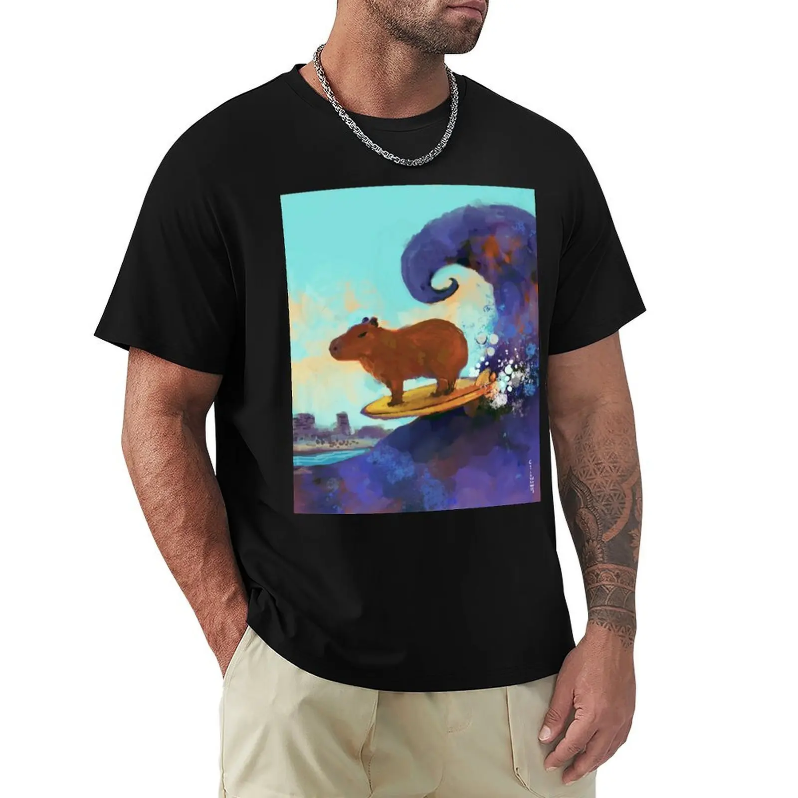 capybara surfing T-Shirt Work Wear Short Sleeve T-Shirt