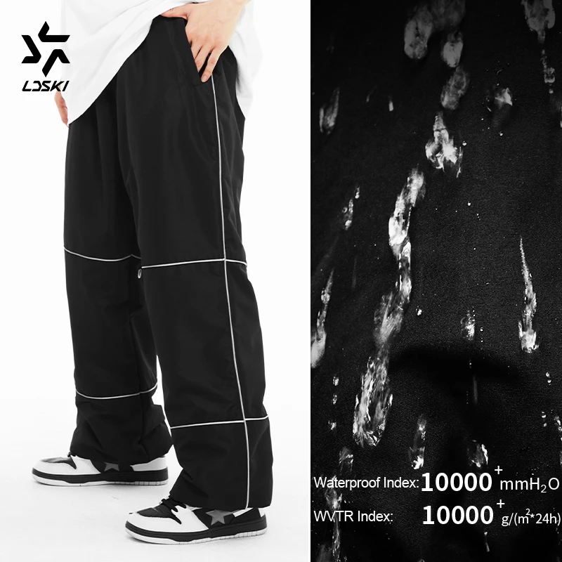 LDSKI Ski Pants Women Men Waterproof Thermal Insulated Fleece Lining Winter Sports Reflective Pongee Fabric Snowboard Trousers