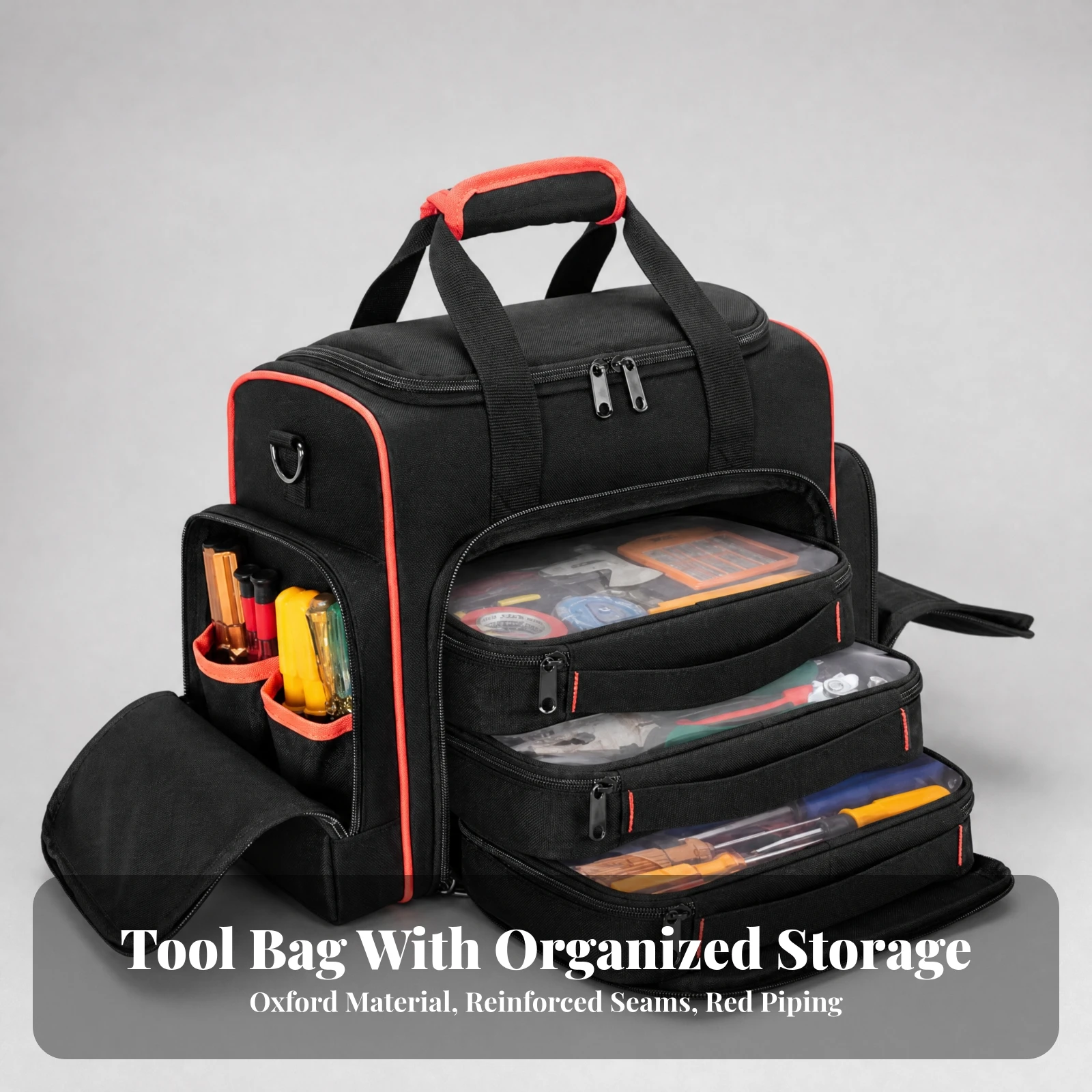 Multi-Compartment Tool Bag Compact Oxford Material Tool Bag Long-Lasting Tough for Construction Workers, Job Sites, Workshops