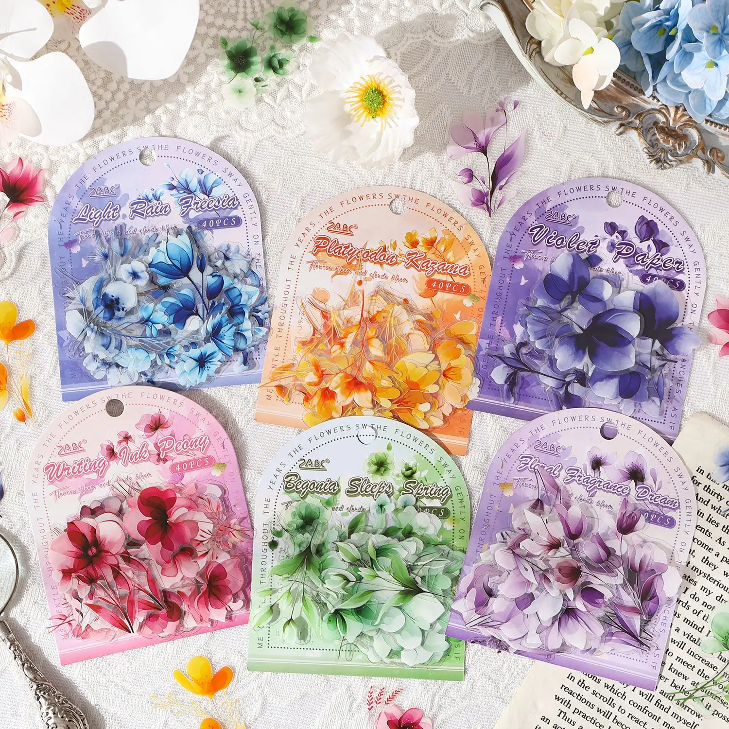 

6Pcs/Set Flower Bloom Unfuring Series Stickers Self-Adhesive Transparent Flower Stickers For Scrapbooking Card Making Journaling