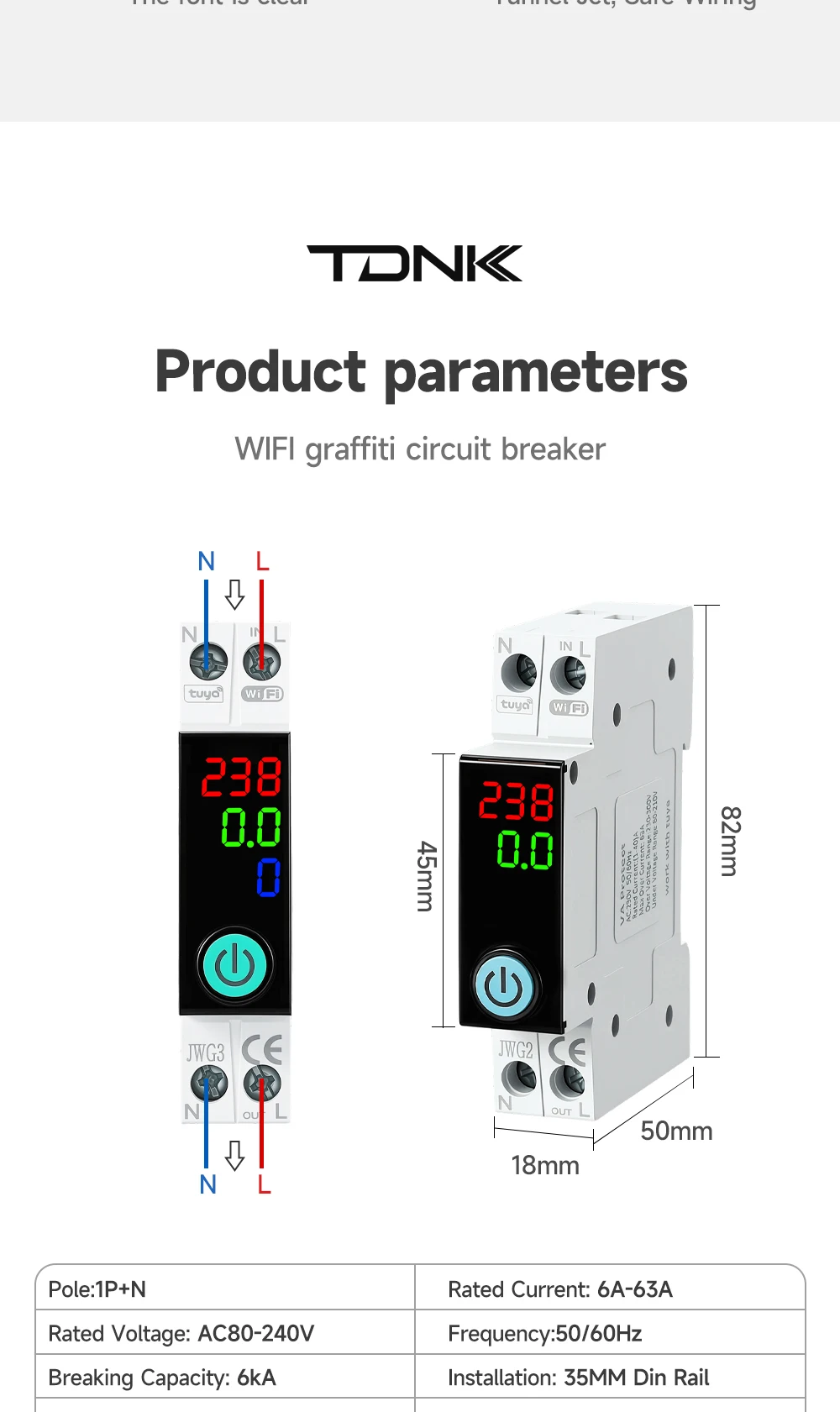 Tuya WiFi DIN-Schienen-Smart-Leistungsschalter 1P+N 63A mit Digitalanzeige, Energiezähler, Spannungs- und Stromschutz, Fernschalter – Detail 13