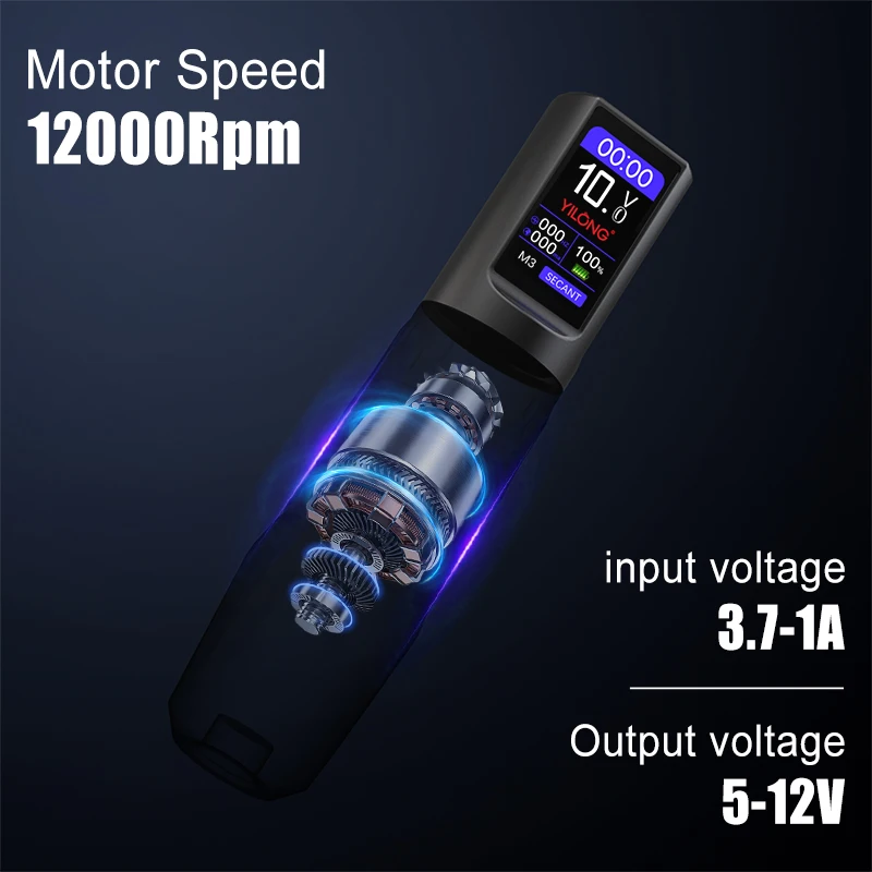 YILONG Complete Wireless Tattoo Pen Set Rotary Machine with LED Display for Professional Tattoo Artists