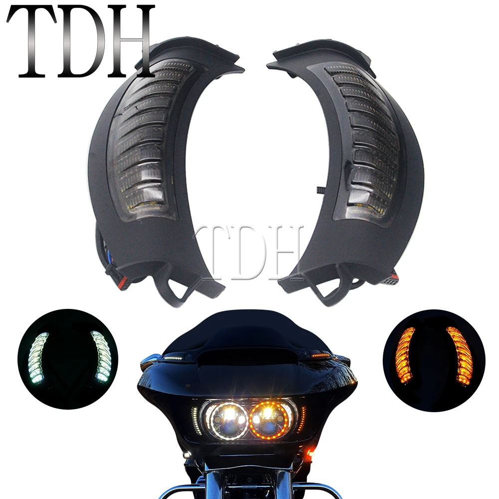 

Motorcycle LED Headlight Bezel Side Turn Signal Running Turning Front Light Lamp For Harley Road Glide FLTRX FLTRU 2015-2021