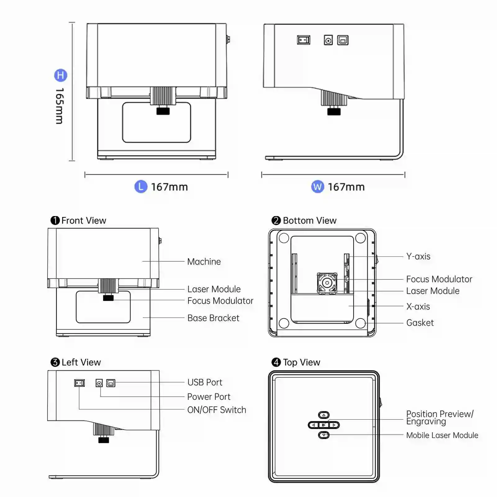 آلة الحفر المحمولة علامة الطابعة 80x80 مللي متر منطقة نحت 3000 ميجا واط وحدة رأس الليزر سهلة لتوصيل أدوات نحت الحرف اليدوية