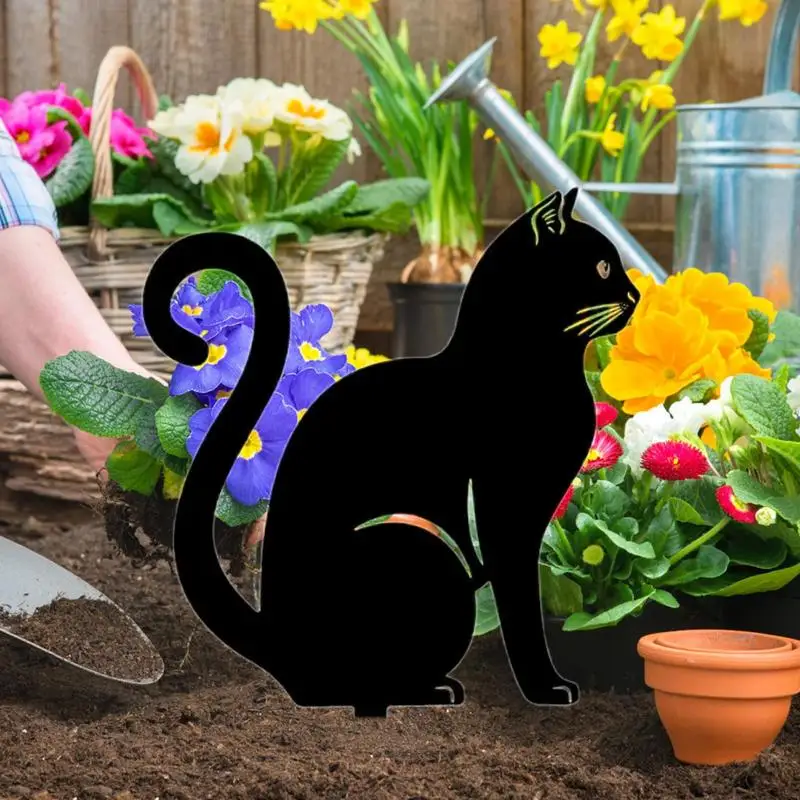 Cat Silhouette Metal Cat Stakes Outdoor Black Cat Holding Fine Craftsmanship Cat Silhouette Patio Decorations For Yard Lawn