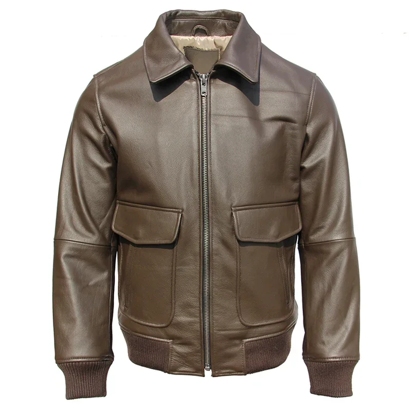 Classic Flight A2 Jackets Men Leather Jacket 100% Natural Cowhide 4 Colors Man Skin Coat Winter Clothing Autumn Chest 130cm M228