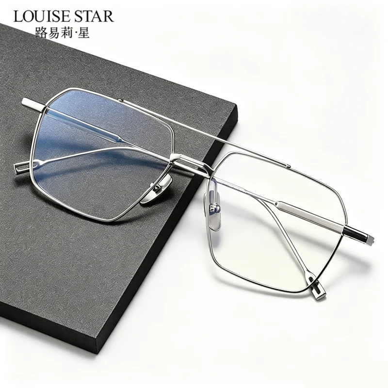 Polygonal pure titanium large eye frame, men's prescription glasses for myopia, non spherical resin lens progressive